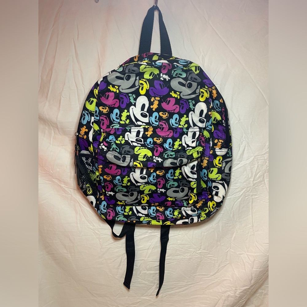 Disney Parks Mickey Mouse Backpack Black Rainbow Vinyl